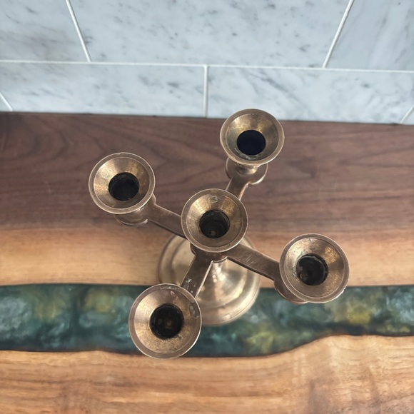 Vintage Mini 4.5” Brass 5 Candle Candelabra - Picture 6 of 8